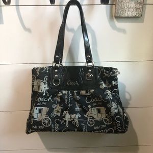 Coach Ashley Black Horse & Carriage Satchel Purse